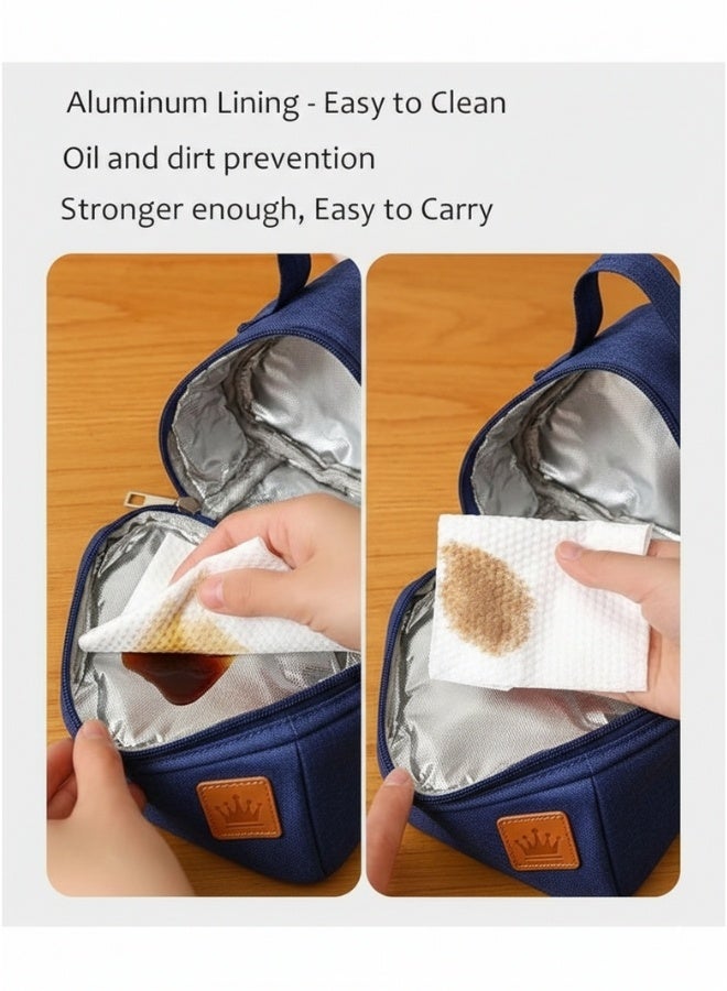 Happy Home Lightweight Insulated Thermal Lunch Bag S22 * 20 * 12 cm – Aluminum Foil Lined Food Bag for Hot and Cold Meals, Waterproof Fabric, Easy to Clean, Portable Handle with Smooth Zipper, Unisex for Adults, Kids, and Students, Blue - Image 3